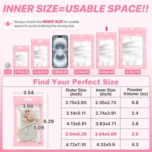 ANZNKU 100Pcs Pink Mylar Bags, Resealable Smell Proof Small Zip Goodie Bag - color: Pink, size: 3.54x6.29 inches