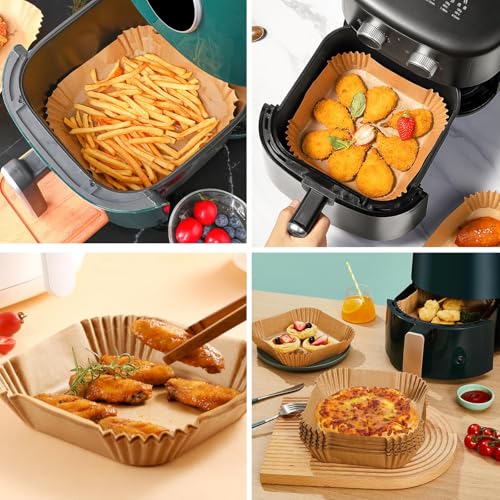 200Pcs Air Fryer Paper Liners, 6.3 Inch Square Disposable Air Fryer Liner, Non-stick Parchment Paper for Frying Baking Roasting Microwave Oven - size: 6.3"Square