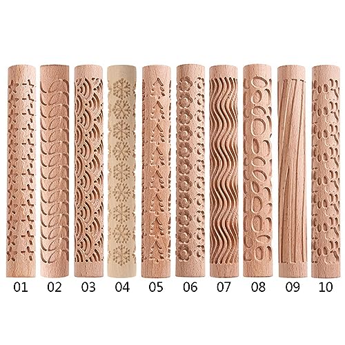 Embossing Rolling Pin Christmas Theme Pattern Engraved Wooden 3D Roller for Embossed Fondant Cake Dough Kitchen Color 6