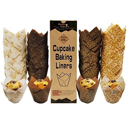 Bake Choice 200pcs Standard Tulip Cupcake Liners with Four Fancy Designs