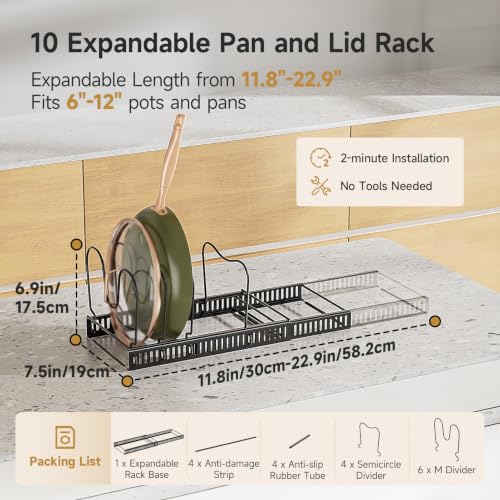 MUDEELA Pot Lid Organizer for Cabinet, Expandable Baking Pan Rack 10 Slots - size: 10 Dividers