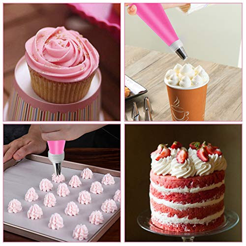 Jutoe 22Pcs Piping Bags and Tips Set, Reusable Silicone Pastry Bag, Pink