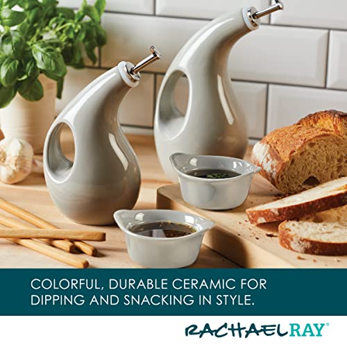 Rachael Ray Serveware Ceramics EVOO and Ramekin Dipper Set, 4 Piece, Light Sea Salt Gray - color: Light Sea Salt Gray