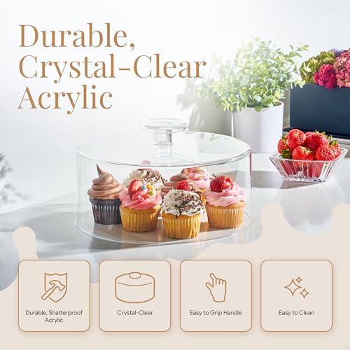 HOMESPHERE Acrylic Cake Cover – 10.75 Inch Cake Dome, Shatterproof, Lightweight Plastic Lid for Round Stands, Plates, Charcuterie Boards, Food Serving Trays and Platters, No Glass, 4.5 Inch Tall