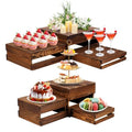 6 Pack Wooden Crates for Display Wooden Risers Square Food Risers for Buffet Party Rustic Wood Cake & Cupcake Stands