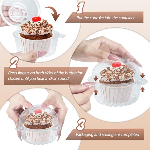 100 Pack Plastic Cupcake Containers with Dome Lids, Disposable