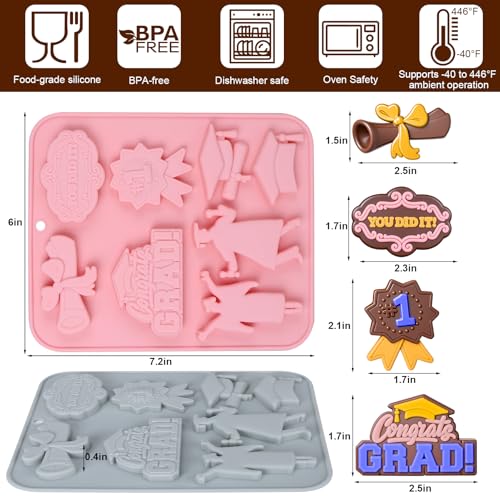 Palksky Graduation Silicone Molds, Grad Chocolate Candy Mold with Cap Diploma Congrats Scroll 3D Shape for Baking Chocolate Gummy Cookies Fondant Cupcake Cake Decor, Graduation Party Decoration - color: 2Pcs Graduation Silicone Molds
