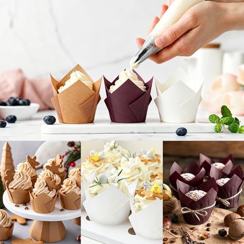 Ruisita 150 Pcs Mini Cupcake Liners Muffin Liners Baking Cups - color: Brown, Natural, White