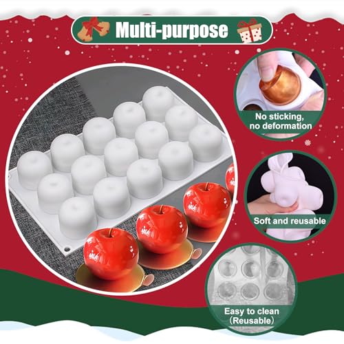 Apple Silicone Mold, 15-Cavity Apple Shaped Mousse Cake Molds - color: 15 Cavity Apple Sphere Mold