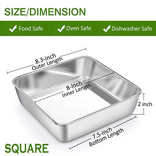 P&P CHEF Square 8x8 Baking Cake Pan, 3 Pcs Stainless Steel Brownie Pan - size: 8 Inch