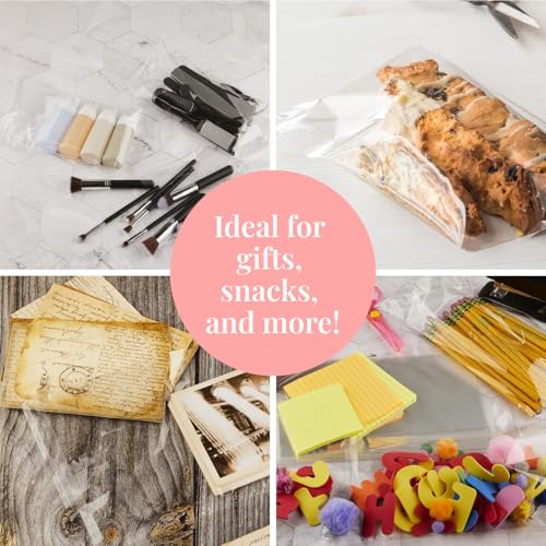 Prestee 200 Pack Self-Sealing Cellophane Bags 6x10 - Clear Bags for Small Gifts, Cookies, Candy, and Bakery - Airtight Goodie Bag for Gift Giving and Packaging - Food-Safe Plastic Treat Bag - style: Self-Sealing