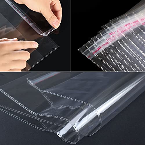 12x18 Self Seal Cello Cellophane Bags 200pcs Clear Poly Bags - Self Adhesive Plastic Apparel Bags for Clothing T Shirts Pants Sweater Gifts - size: 12x18"