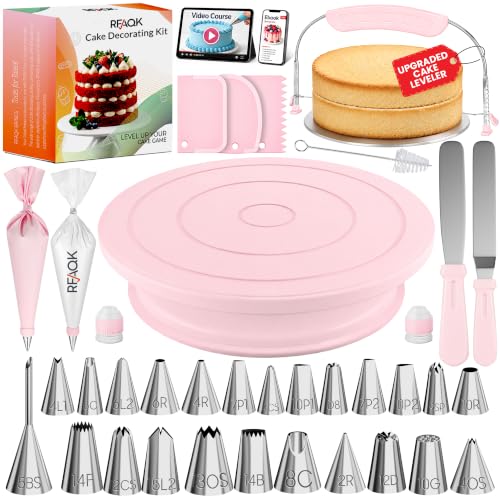 RFAQK 90PCs Cake Decorating Kit with Video Course for Beginners & Pros - color: Light Pink