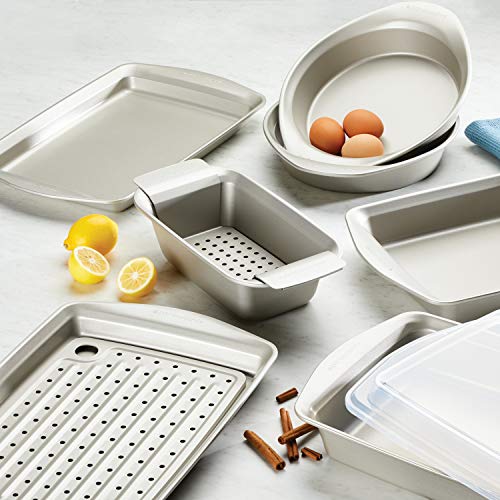 Rachael Ray Nonstick Bakeware Set without Grips includes Nonstick Cookie Sheets / Baking Sheets - 3 Piece, Silver - size: 3 Piece, style: Cookie Pans