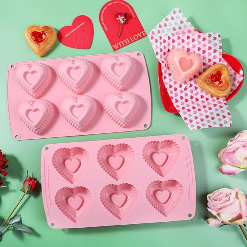 Webake Silicone Heart Cake Mold 3 Inch Tiered Mini Heart Shaped Cake Pans, Heart Cake Molds Muffin Pan, Pack of 2 - style: Tiered Heart
