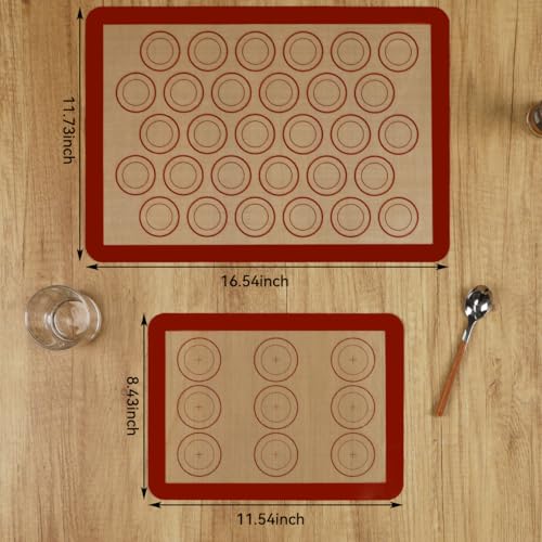 Silicone Baking Mat Macaron - Set of 3 (2 Half Sheet Liners and 1 Quarter Sheet), Non Stick Silicon Cookie Oven Liner For Macaroons, Bake Pans, Pizza, Toaster, Cake and Bread Making (Red) - color: Red