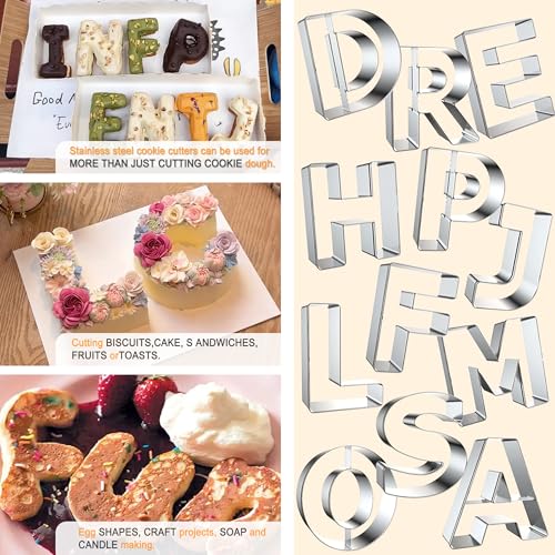 Letter Cookie Cutters Shapes Large 3 Inch - 26 Pcs Stainless Steel Alphabet Letter Cookie Cutter Set Fondant Biscuit Fruit Dough Mold Tools for Sandwich, Birthday, Christmas, and Holiday Party - color: 3 INCH-26PCS Letter