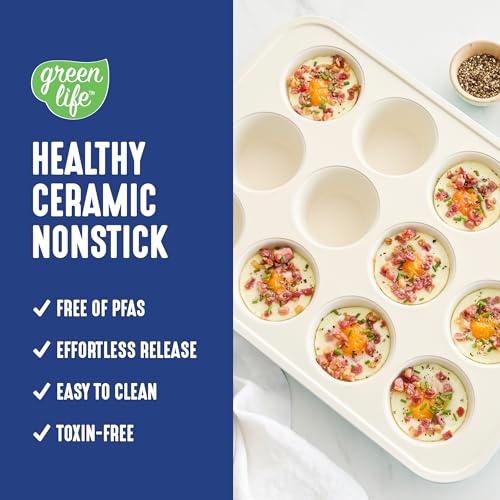 GreenLife 12 Cup Ceramic Nonstick Muffin Pan, Navy - color: Navy, size: 12 Cup Muffin Pan