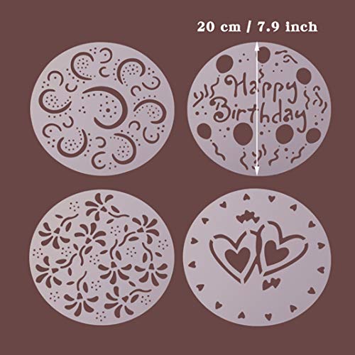 iSuperb 4 Pieces Cake Top Stencils Cookie/Cake Decorating Painting Templates Baking Tool for Cupcake Wedding Cake Fondant Impression, Wedding Birthday Party Cake Decoration Supplies