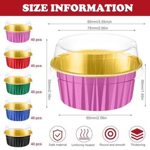 200 Pack Aluminum Cupcake Liners with Lids,Bright,Plain - color: Black, Green, Red, Rose Red, Blue, style: Plain