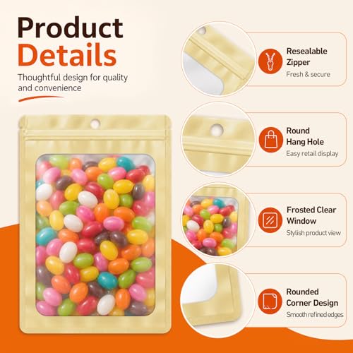 100 Pcs Mylar Bags Resealable, Smell Proof Zip Bag 5.12x8.27 Inch - color: Light Gold, size: 5.12x8.27 Inch