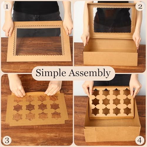 5 Pack Brown Cupcake Boxes for 24 Standard Cupcake with Window - color: Brown
