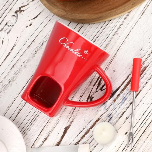 Chocolate Fondue Mug with Fork and Tealights, Sweet Chocolate Melting Cup