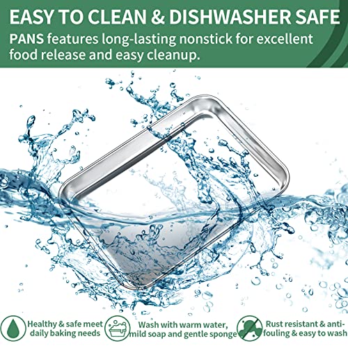 Baking Sheets Set of 2, HKJ Chef Cookie Sheets 2 Pieces & Stainless Steel Baking Pans & Toaster Oven Tray Pans, Rectangle Size 10 x 8 x 1 inch, Non Toxic & Healthy & Easy Clean - size: 10inch