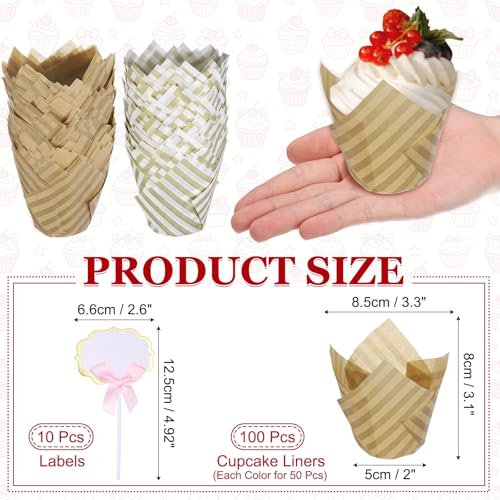 uxcell 100Pcs Tulip Cupcake Liners with 10Pcs Cheese Markers Muffins Liners - color: Natural/White