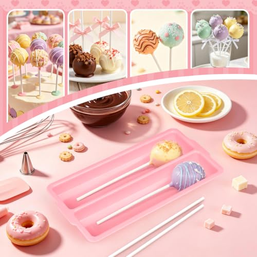 Antner Cake Pop Mold Set with Double Tray, Cake Pop Cutter, Lollipop Sticks - color: Pink (B)