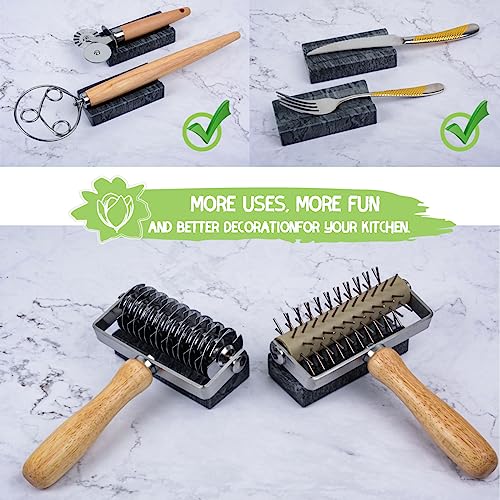 Marble Rolling Pin Holder,Rolling Pin Display Rack,Suitable for Storing Rolling Pin,Pizza Roller,Spoon,Knive,Fork and Other Kitchen Utensils,Set of 2(Black) - color: Black