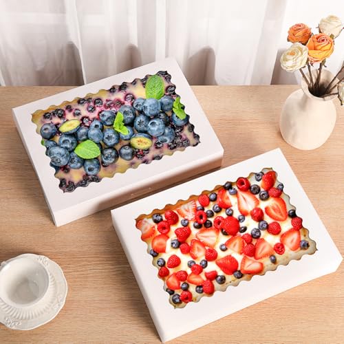 24pcs Bakery Boxes with Window, 14x10x2.5 Inch cookie Boxes, White - color: White, size: 14*10*2.5inch/24pcs