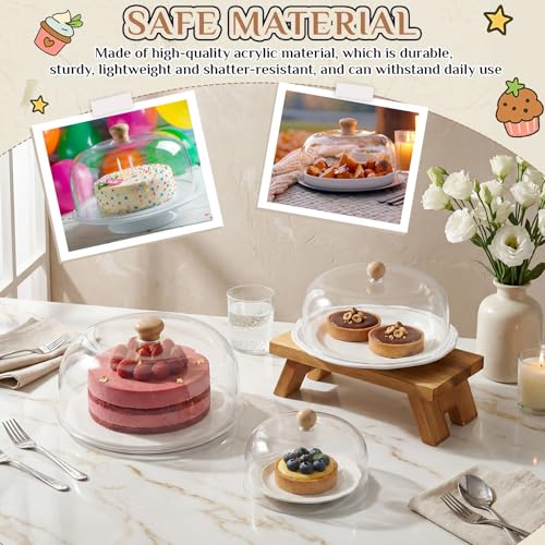 Novabright 3 Pcs Cake Dome, 7" 9" 11" Clear Acrylic Wood Handle Cover