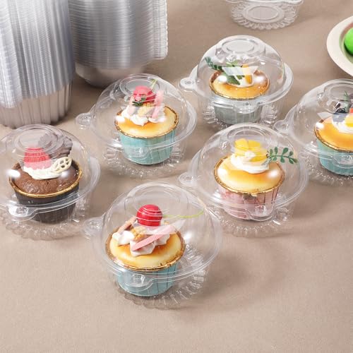 200 Pack Individual Cupcake Containers, Clear Plastic Cupcake Holder with Lid Single Cupcake Carrier Stackable Muffin Container for Party