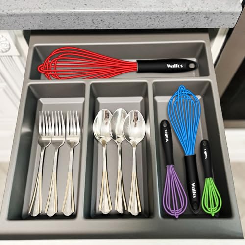 Walfos Whisk, Silicone Whisk Heat Resistant (480°F) Kitchen Whisks Set of 4- Professional Whisks For Cooking Non Scratch, Balloon Egg Whisk Perfect for Frothing, Blending, Beating - color: 4pcs Colorful;5+7+9+11in