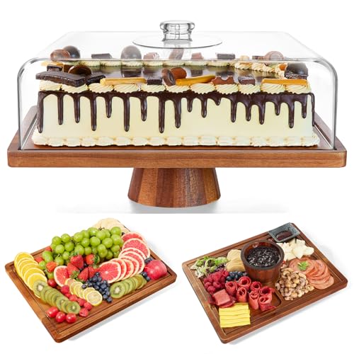 Acacia Wood Cake Stand with Lid,2-in-1 Large Rectangular Cake Stand,16*12" - size: Rectangular 17*13*9