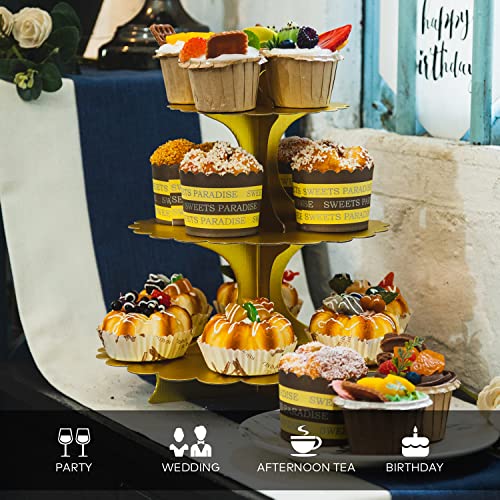 3-Tier Matte Gold Cupcake Stand, 2-Pack Heart Handle Dessert Display Tower, Quick Easy Assembly & Easy Clean for Wedding Birthday Baby Shower Graduation Party Decoration - color: Gold 2 Pack