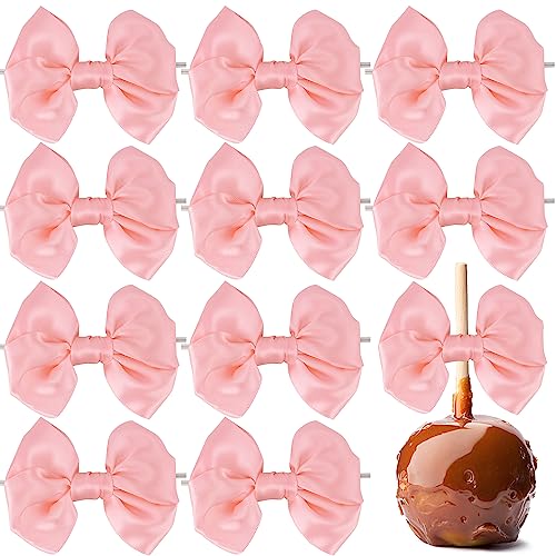 AIMUDI Pink Satin Ribbon Twist Tie Bows for Treat Bags 3.5" Baby Pink Bows for Crafts Small Pink Bows for Baby Shower Premade Bows for Cake Pops Candy Apple Wedding Favors Bridal Shower -24 Counts - color: Baby Pink