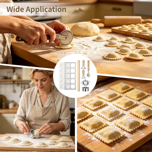 7 PCS Ravioli Maker Set with Pasta Cutter, Stamps and Dumpling Press