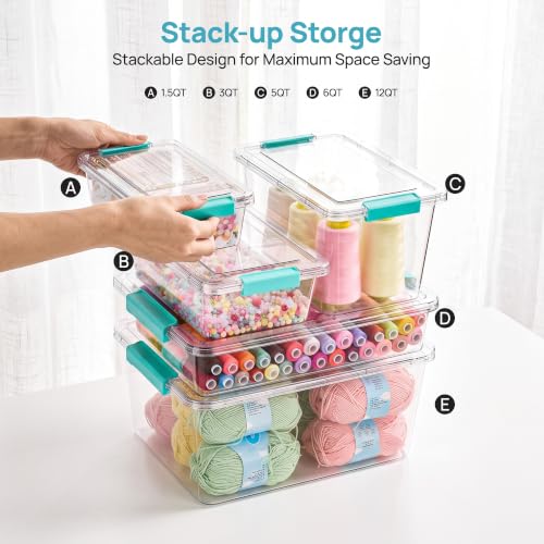 Vtopmart 4 Pack 12 Qt Clear Craft Storage Bins with Lids and Latches - color: Teal, size: 12 Qt