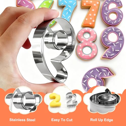 10Pcs Numbers Mini Cookie Cutters Set with Dough Scraper