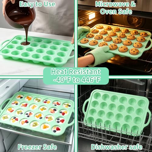 2 Pack Silicone Mini Muffin Pan, 48 Cups Mini Cupcake Pans - color: Mint Green