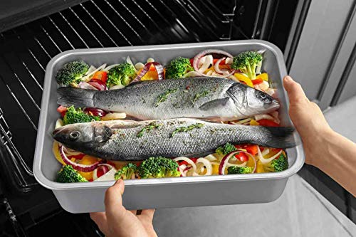 TeamFar Lasagna Pan, Rectangular Cake Pan Brownie Bake Dish Stainless Steel - size: 12.75" x 10" x 3.2"
