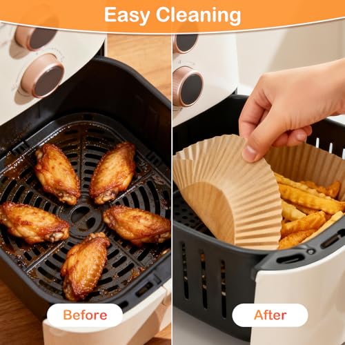 400 Pcs Air Fryer Liners Disposable, 8” Square Unbleached Heavy Duty Air Fryer Paper Liners, Parchment Paper for 5-8 qt Airfryer Basket, Non-Stick & Non-Leak Airfryer Liners for Deep Fryer Accessories - size: 8" Square