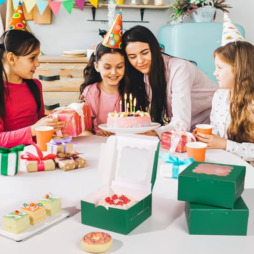 6x6x3 Inches Small Cake Box with Window, Bakery Box, Pastry Boxes, Cookie Boxes, Mini Pie Box for Pastry,Dessert,Strawberries,Chocolates, Cupcakes with paper stickers (Green/36pcs) - color: Green/36pcs