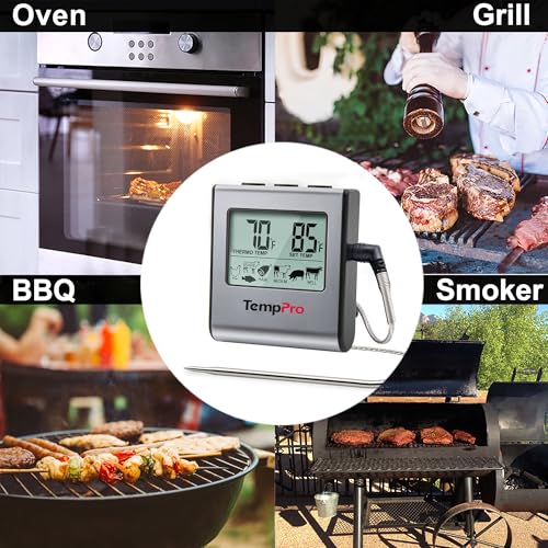 TempPro TempTrack Large LCD Digital Meat Thermometer for Cooking, Smoking - color: Light Silver
