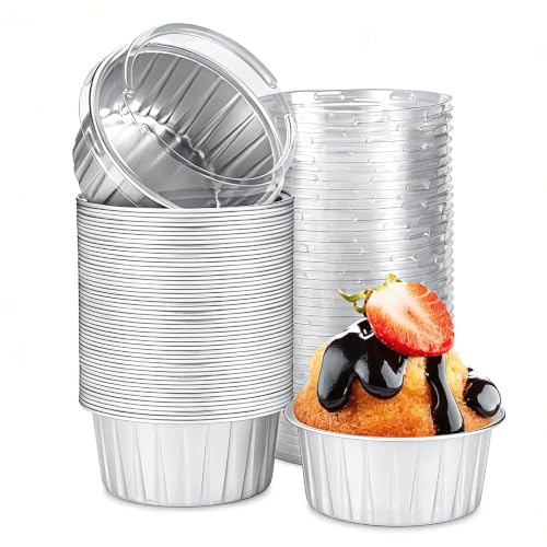 50pcs Mini Disposable Foil Ramekins with Lids 5oz, Silver - color: Silver