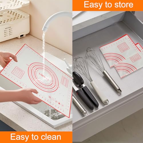 Silicone Baking Mat，Non Stick Rolling Dough with Measurements for Pie Pizza Cookies Fondant Making，Extra Thick Non Slip Silicone Pastry Mat (Red, XL-20"×28") - color: Red, size: 28"L x 20"W