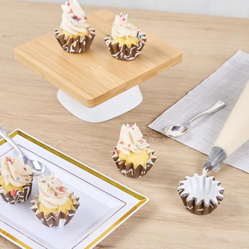 Restaurantware Panificio 0.4 Ounce Baking Cups 200 Flared Cupcake Liners - Oven-Ready Freezable Brown And White Paper Muffin Cases Disposable Chocolate Wisp For Wedding Parties Baby Showers - size: Small, style: Flared