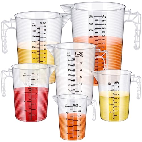 Xuhal 6 Pcs Measuring Pitcher Set, Plastic Cups with Handle and Spout
